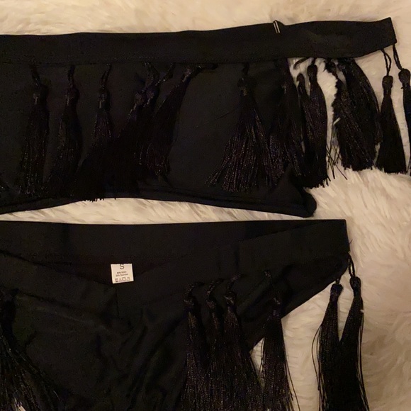 ❤️ LAST ONE! Black Off Shoulder Tassel Bikini Set - Picture 11 of 11